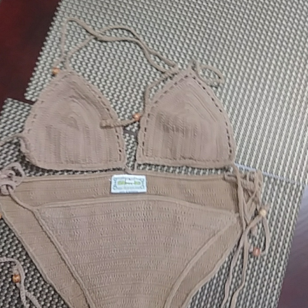 Crocheted bikini string with beading